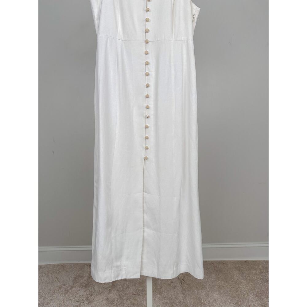 Tuckernuck White Leighton Midi Dress Medium Linen Blend Raffia Button Resort - Picture 4 of 7